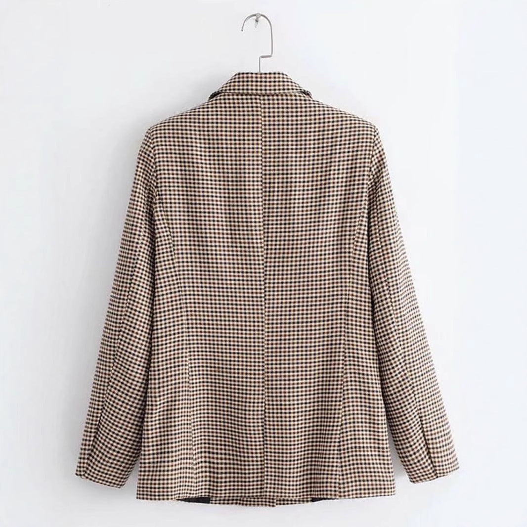 Women's Long-sleeved Plaid Slim Fit Top