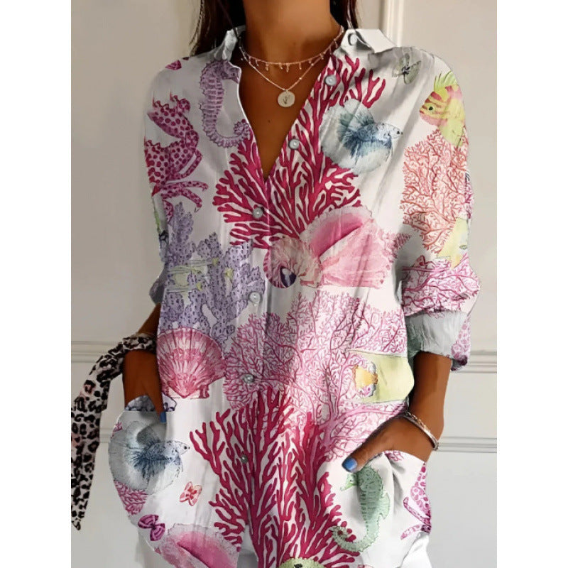 Floral Print Long Sleeve Button-Down Shirt