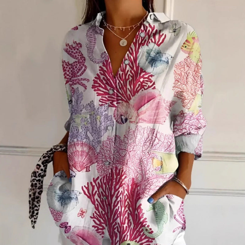 Floral Print Long Sleeve Button-Down Shirt