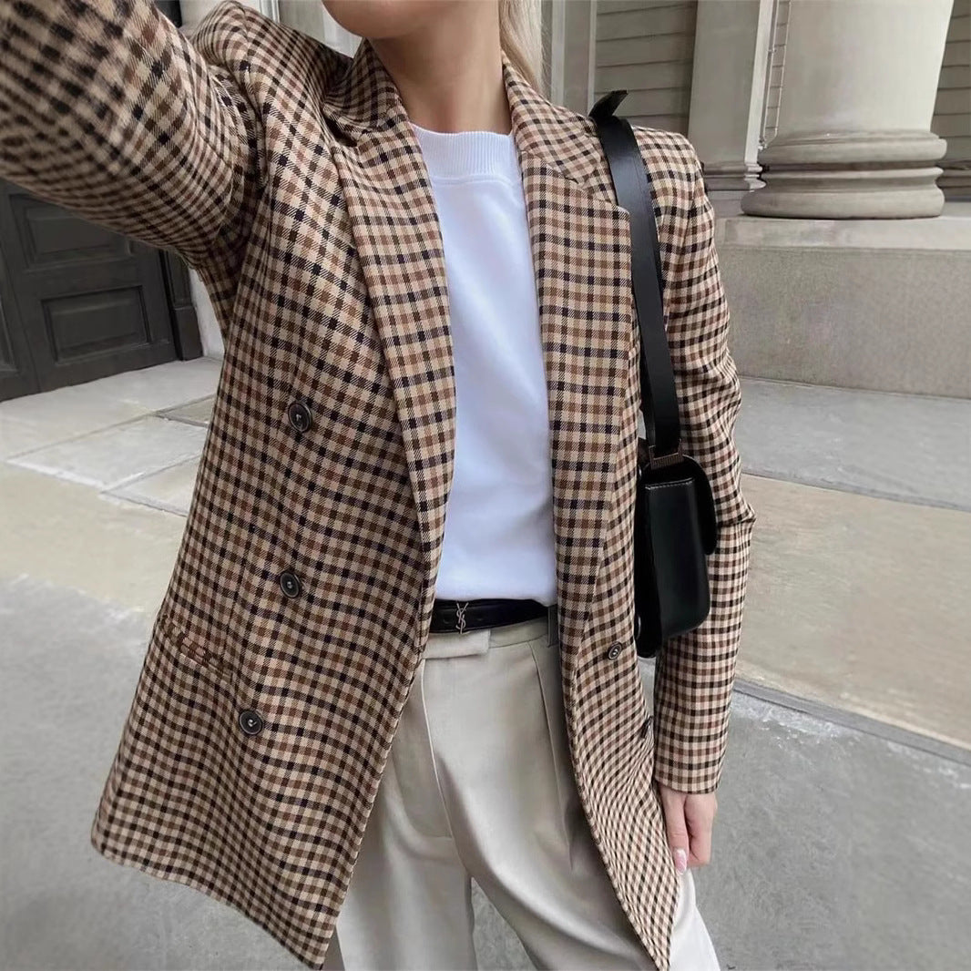 Women's Long-sleeved Plaid Slim Fit Top