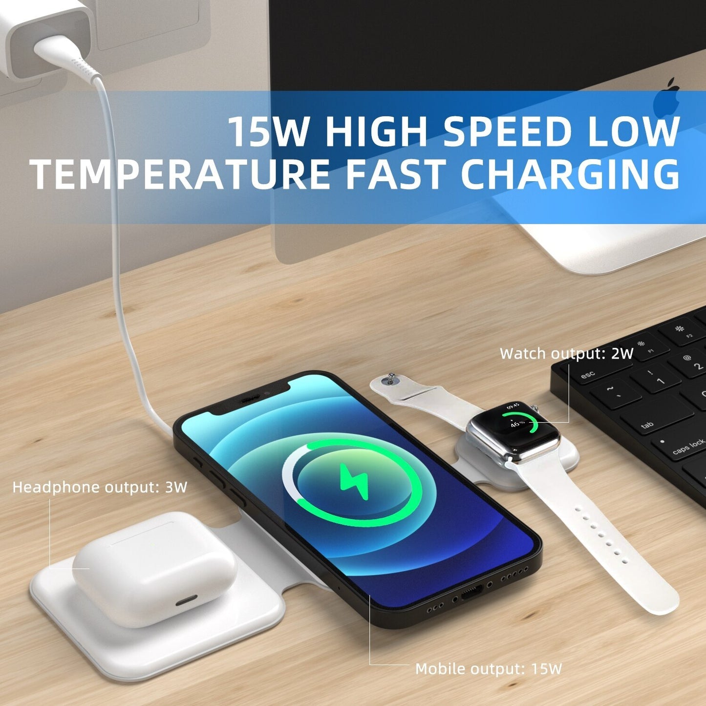 3-in-1 Magnetic Wireless Charger – Foldable Charging Station for Phones, Earbuds & Devices