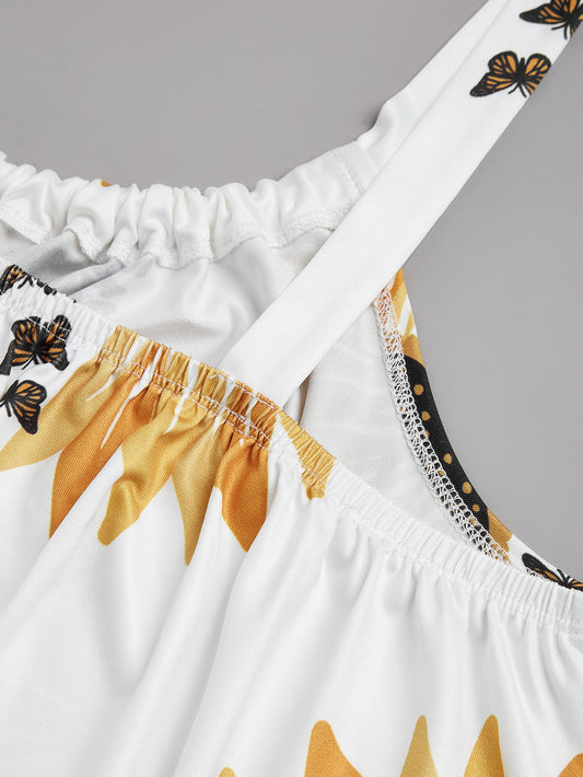 Plus Size Sunflower Dress – Sleeveless Camisole Vest, Elegant Wrap Party & Casual Wear