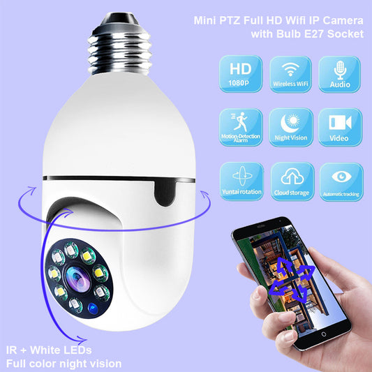 1080P WiFi Bulb Camera with 4X Zoom, E27 Socket, 5GHz WiFi Home Security.