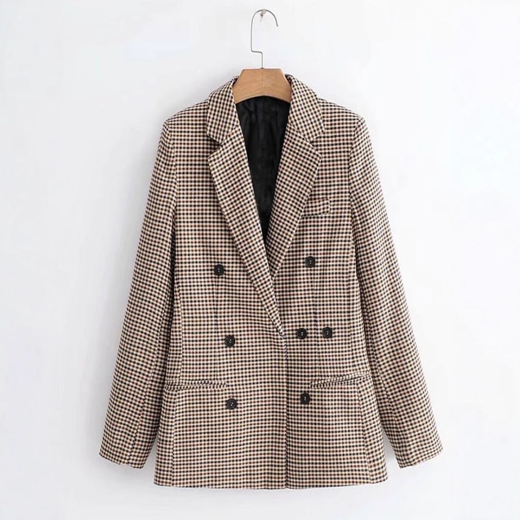 Women's Long-sleeved Plaid Slim Fit Top