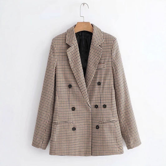 Women's Long-sleeved Plaid Slim Fit Top
