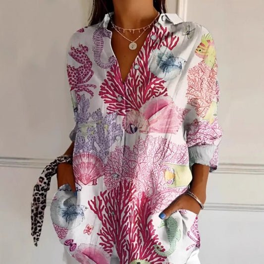 Floral Print Long Sleeve Button-Down Shirt