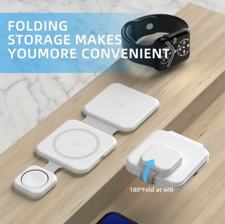 3-in-1 Magnetic Wireless Charger – Foldable Charging Station for Phones, Earbuds & Devices