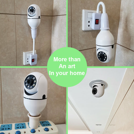 1080P WiFi Bulb Camera with 4X Zoom, E27 Socket, 5GHz WiFi Home Security.