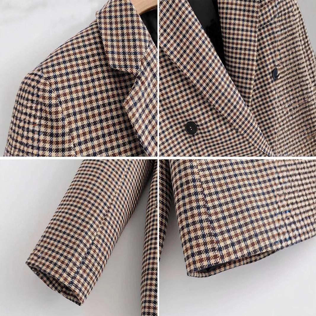 Women's Long-sleeved Plaid Slim Fit Top