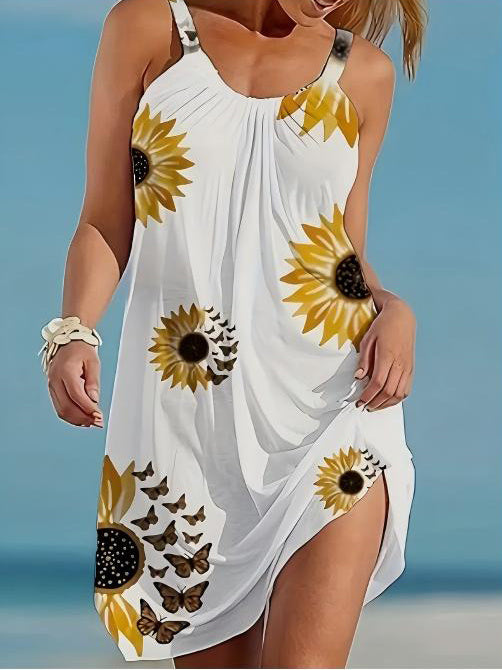 Plus Size Sunflower Dress – Sleeveless Camisole Vest, Elegant Wrap Party & Casual Wear