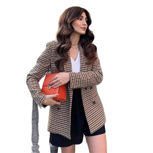 Women's Long-sleeved Plaid Slim Fit Top